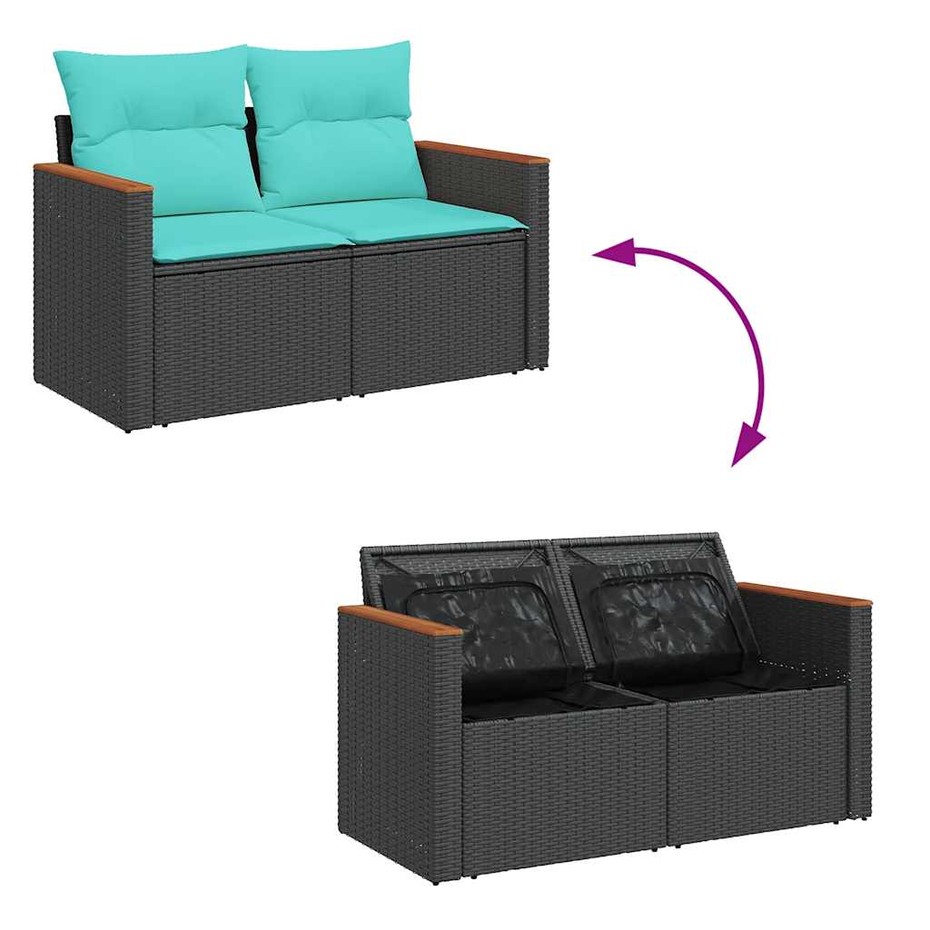 Set Divani da Giardino 5 pz con Cuscini in Polyrattan Nero