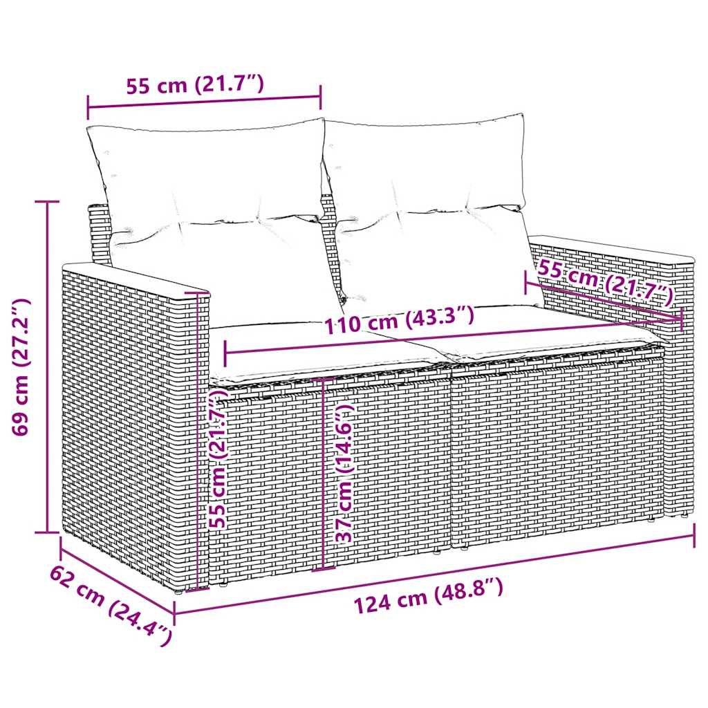 Set Divano da Giardino 5 pz con Cuscini Beige Polyrattan Acacia