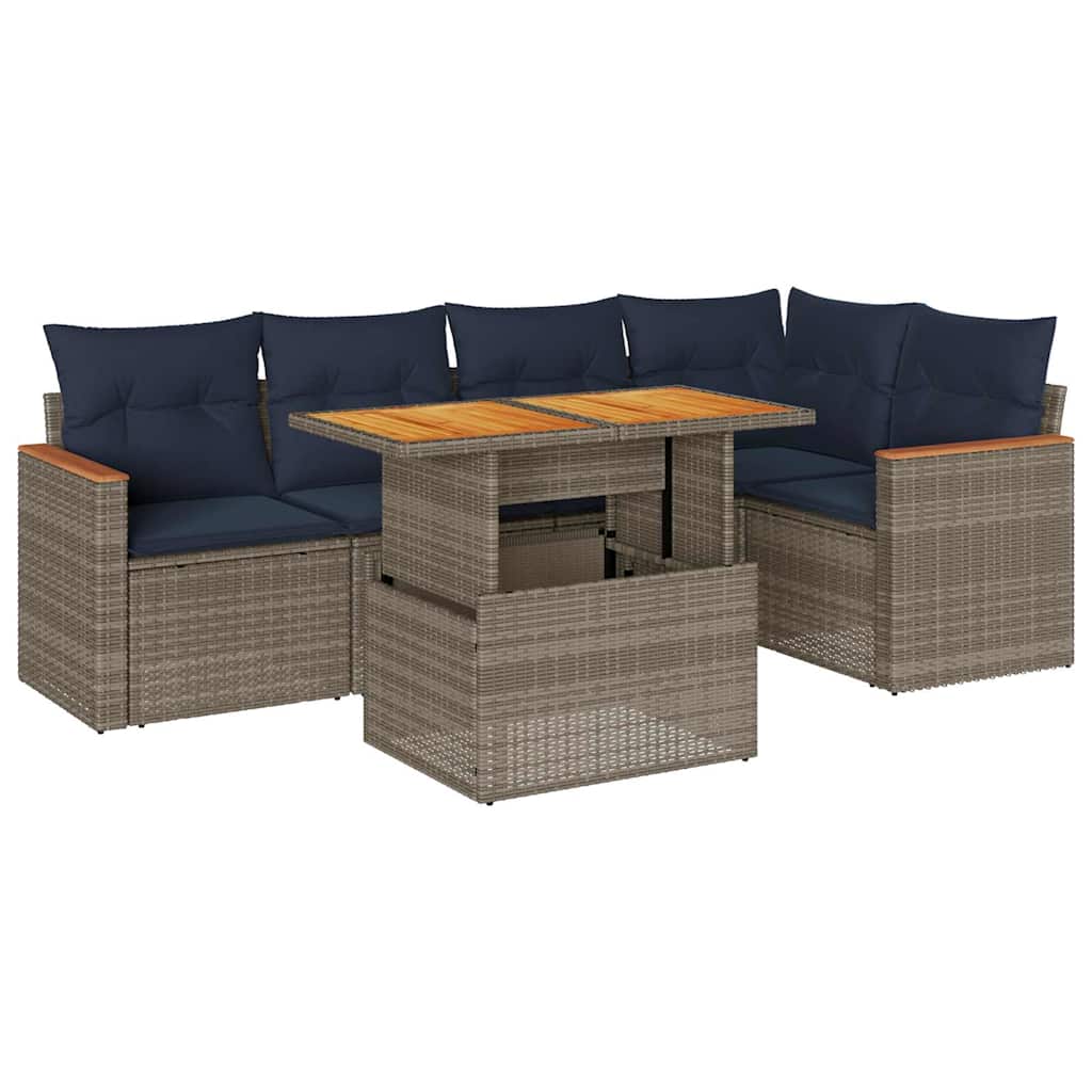 Set Divano da Giardino 6 pz con Cuscini Grigio in Polyrattan