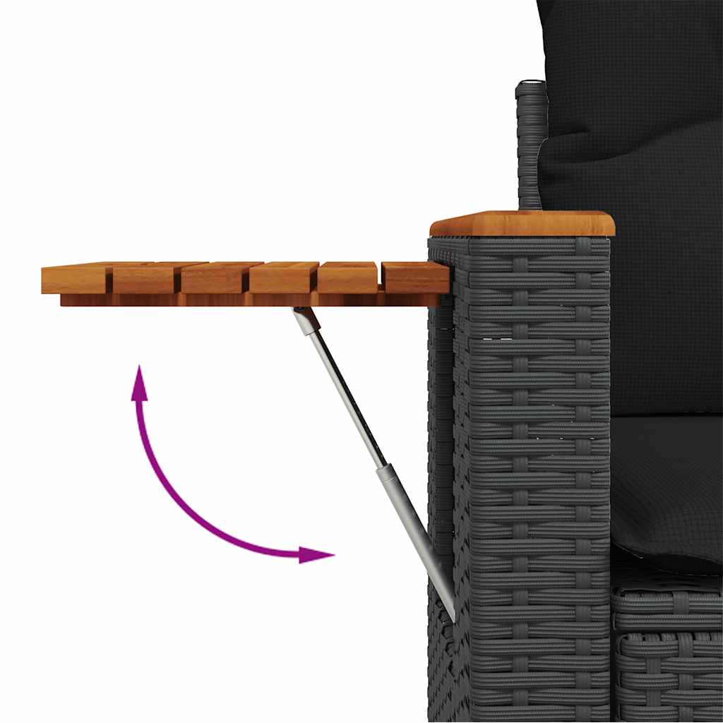 Set Divano da Giardino 6 pz con Cuscini Nero Polyrattan Acacia