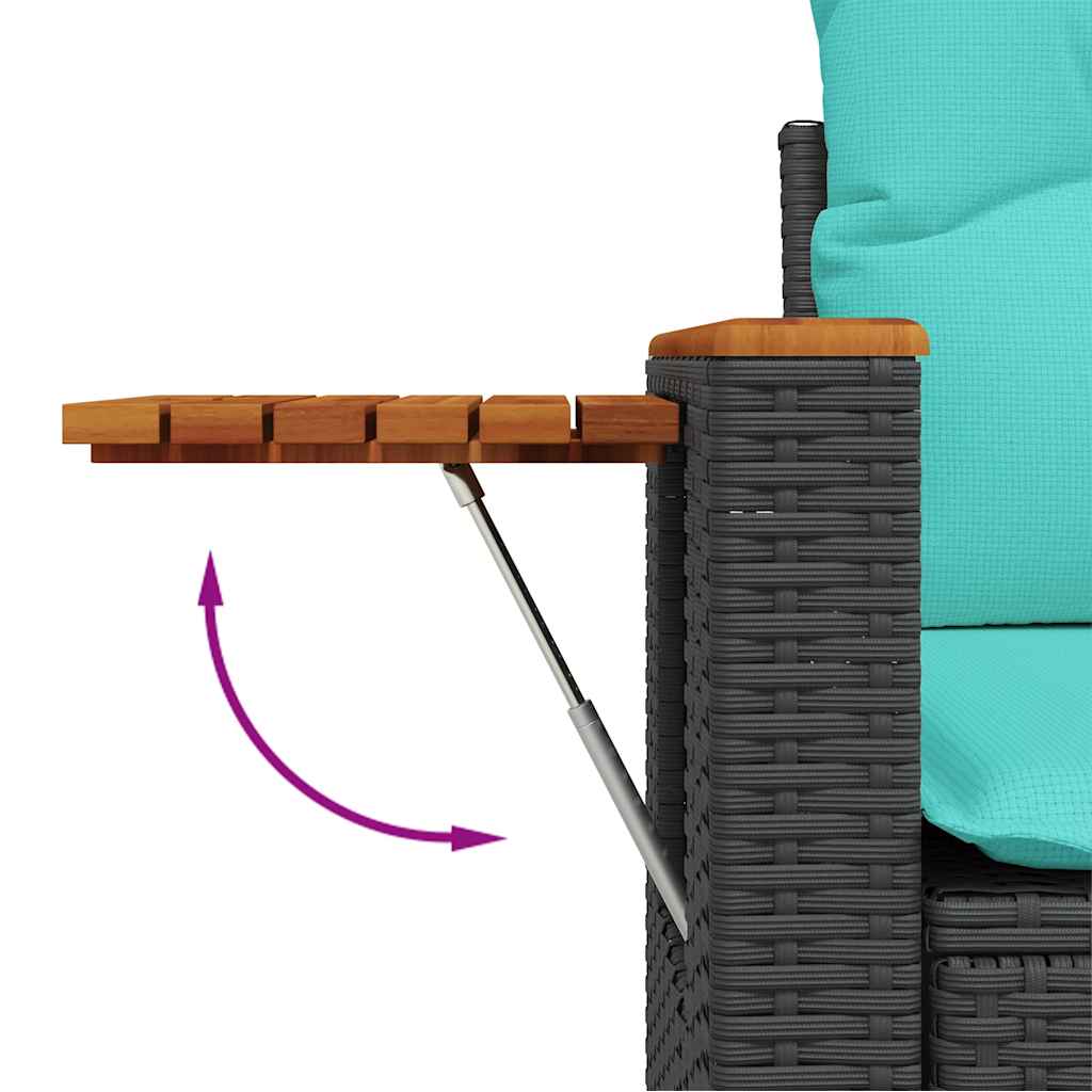 Set Divano da Giardino 6 pz con Cuscini Nero Polyrattan Acacia