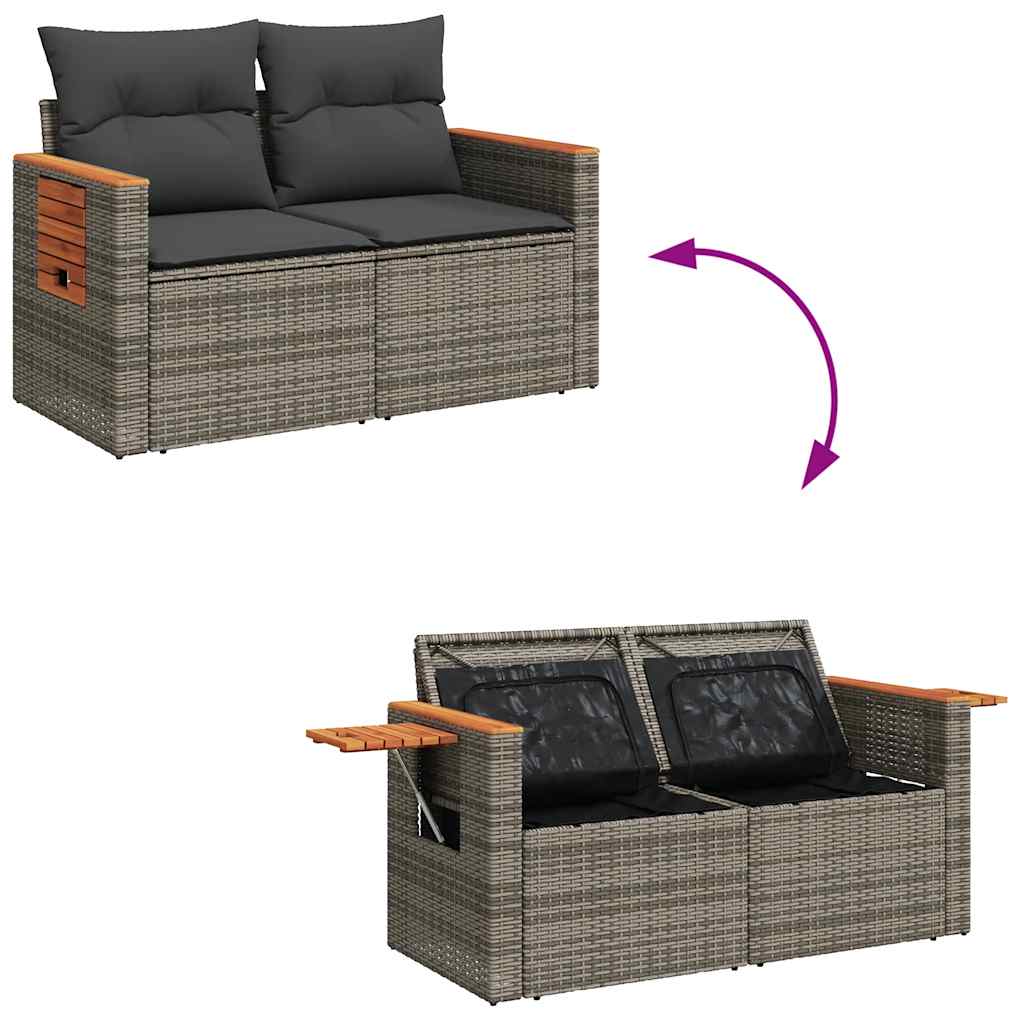 Set Divano da Giardino 6pz con Cuscini Grigio Polyrattan Acacia