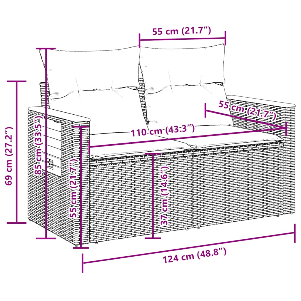 Set Divano da Giardino 6pz con Cuscini Grigio Polyrattan Acacia
