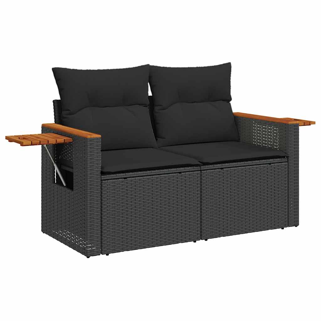 Set Divani da Giardino 5 pz con Cuscini Nero Polyrattan Acacia