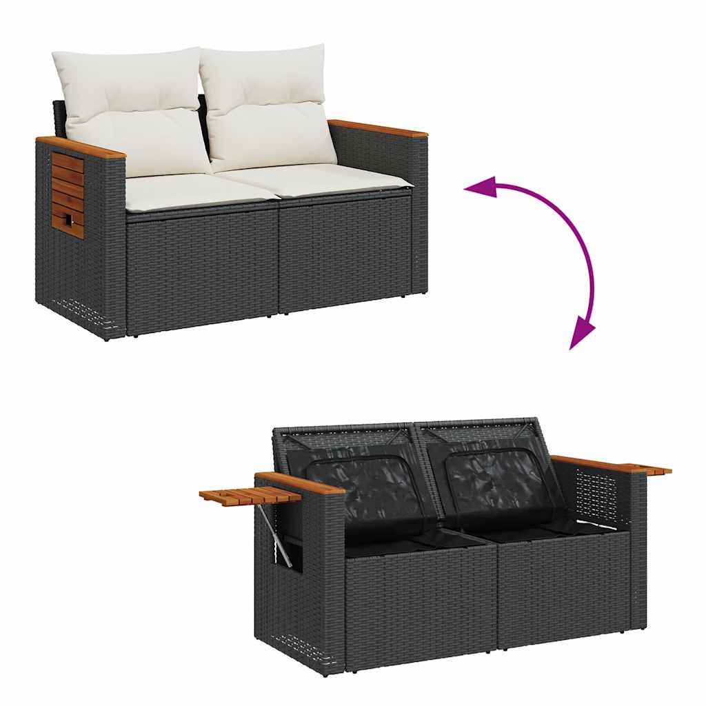 Set Divani da Giardino 5 pz con Cuscini Nero Polyrattan Acacia