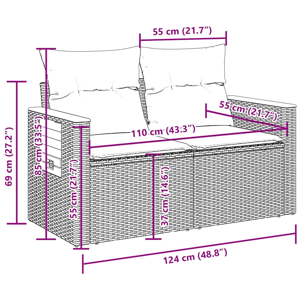 Set Divani da Giardino 5 pz con Cuscini Nero Polyrattan Acacia