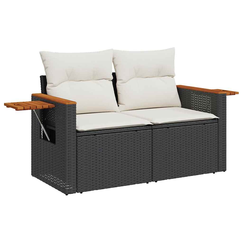 Set Divani da Giardino 5 pz con Cuscini Nero Polyrattan Acacia