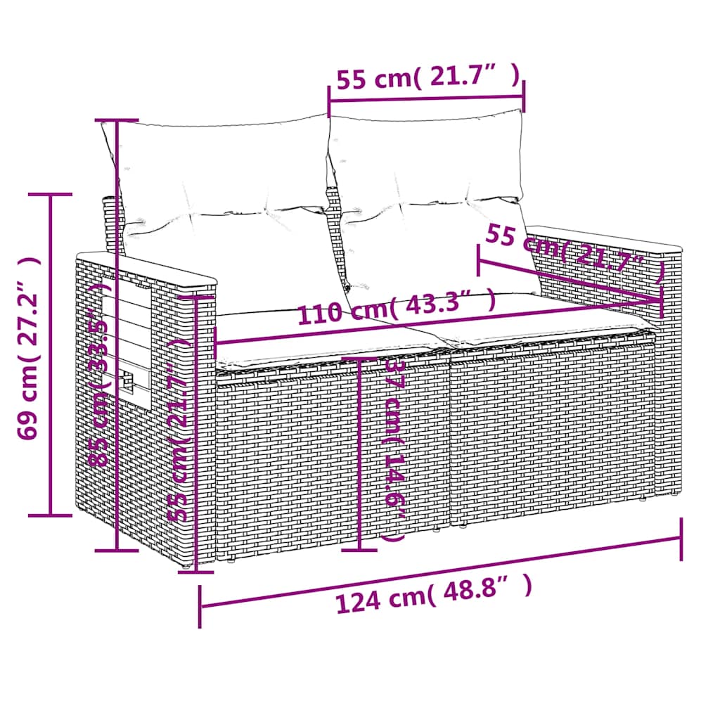 Set Divani da Giardino 5 pz con Cuscini Nero Polyrattan Acacia