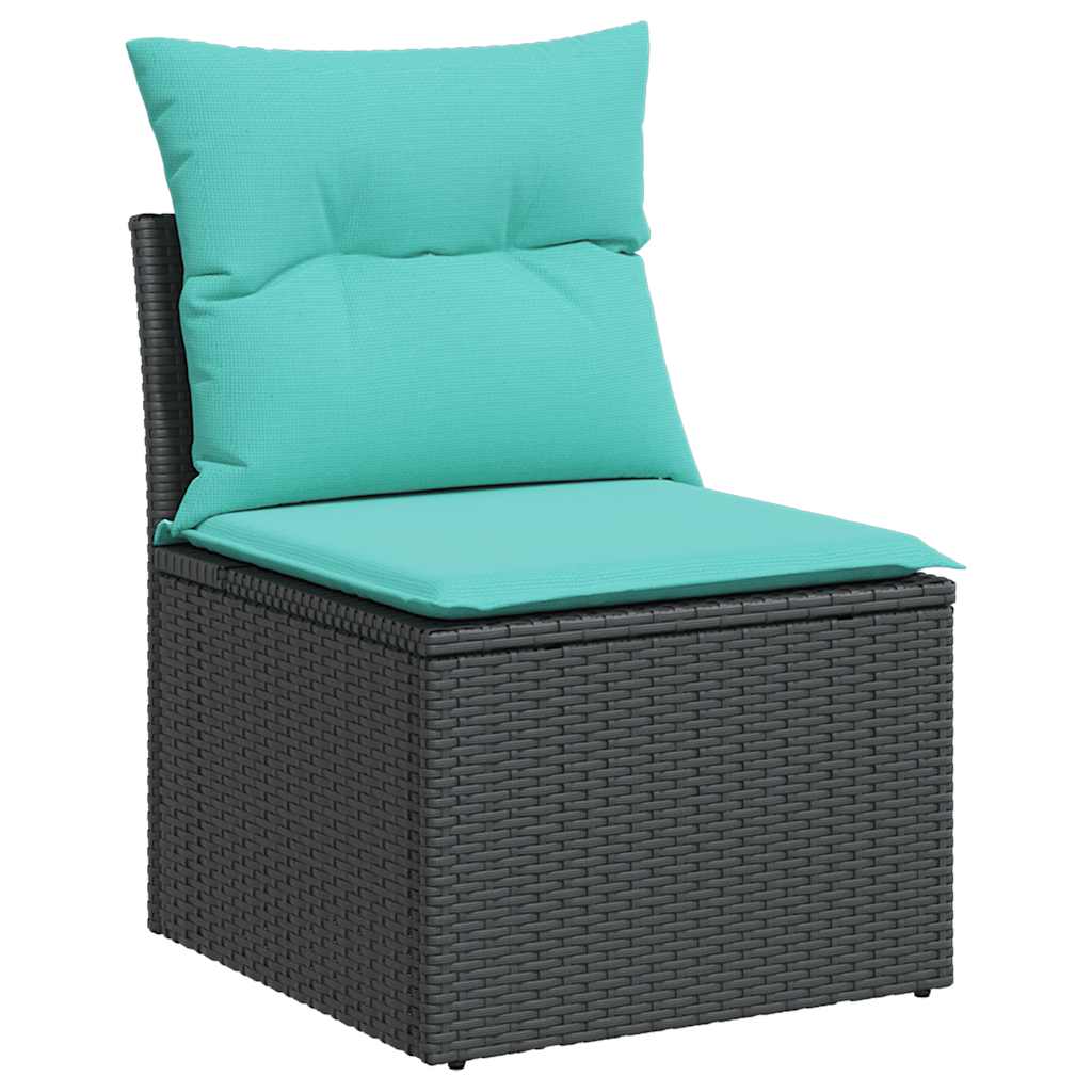 Set Divani da Giardino 5 pz con Cuscini Nero Polyrattan Acacia