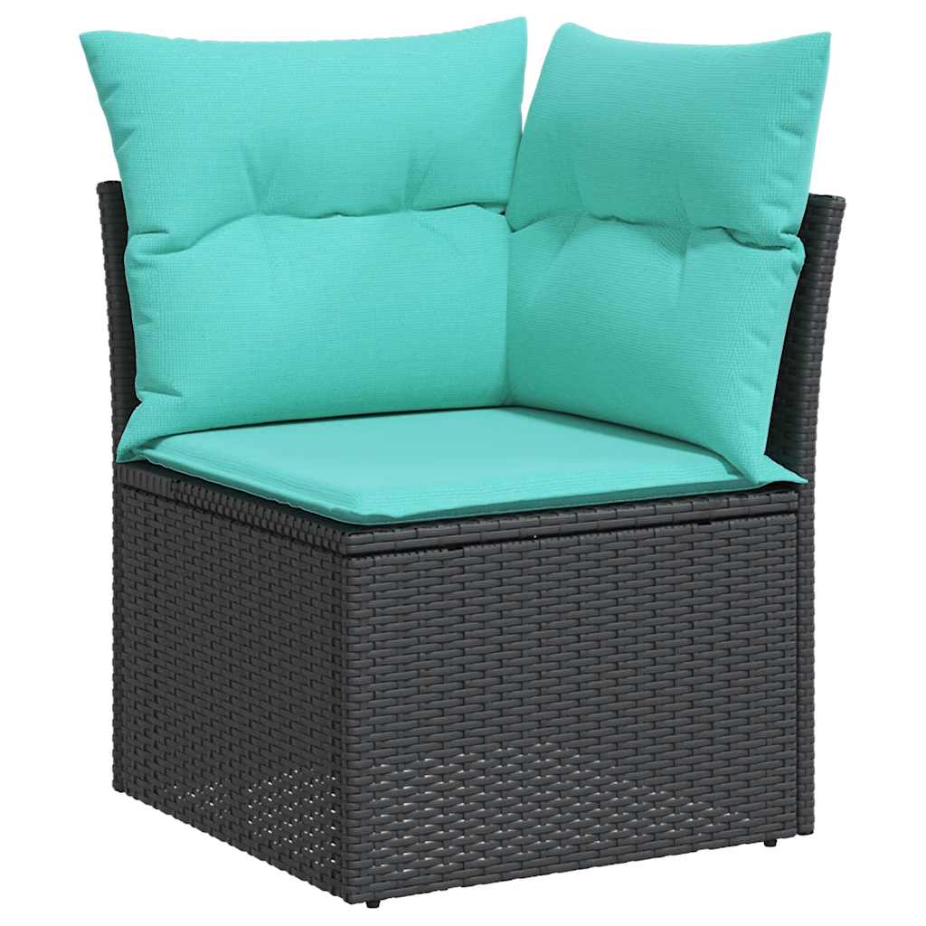 Set Divani da Giardino 5 pz con Cuscini Nero Polyrattan Acacia