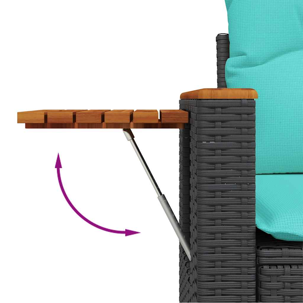 Set Divani da Giardino 5 pz con Cuscini Nero Polyrattan Acacia