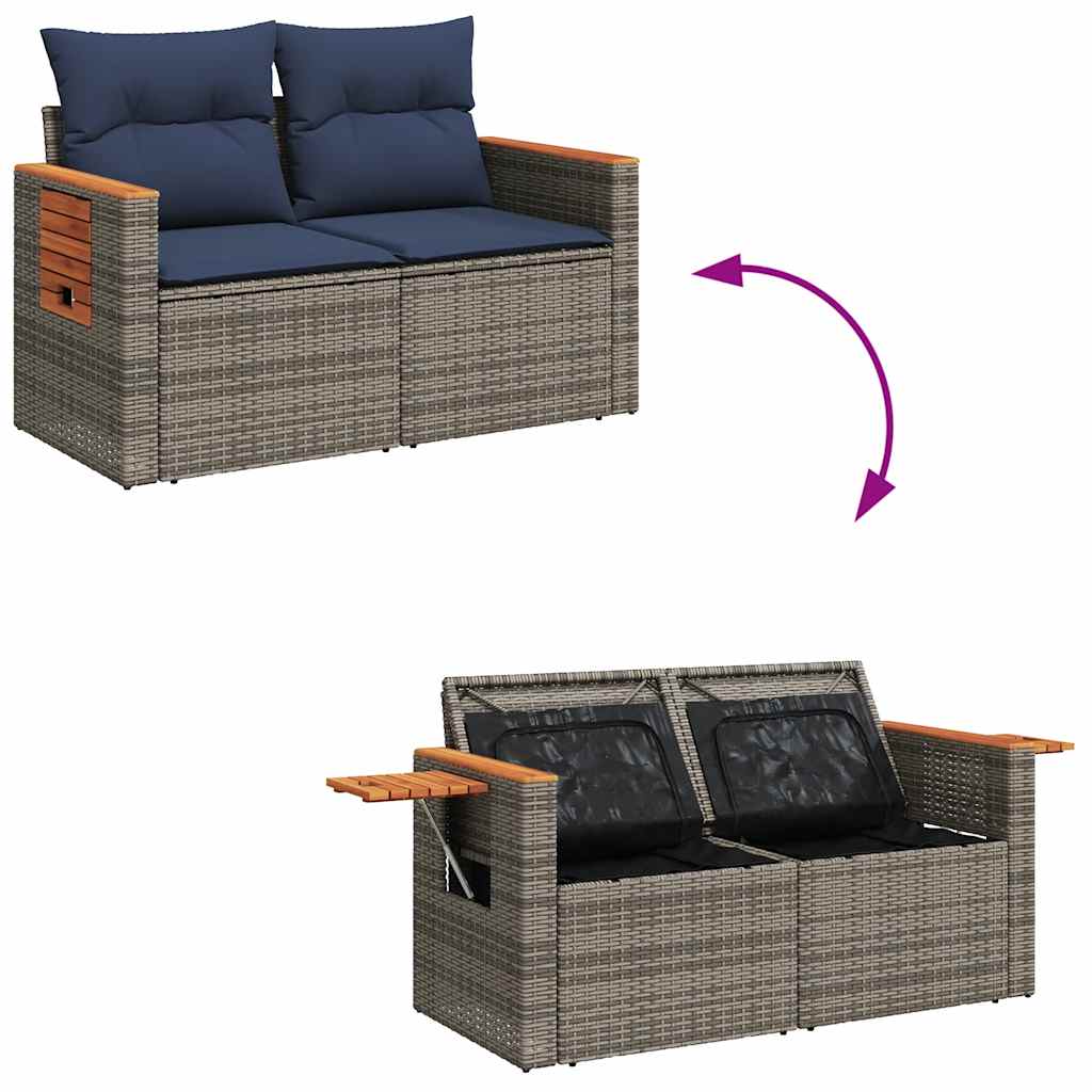 Set Divano da Giardino 6pz con Cuscini Grigio Polyrattan Acacia