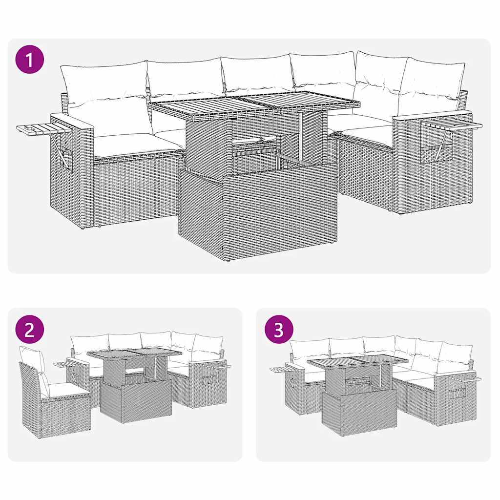 Set Divano da Giardino 6pz con Cuscini Grigio Polyrattan Acacia