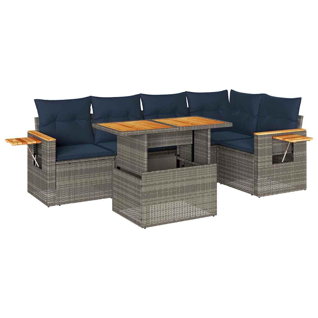 Set Divano da Giardino 6pz con Cuscini Grigio Polyrattan Acacia