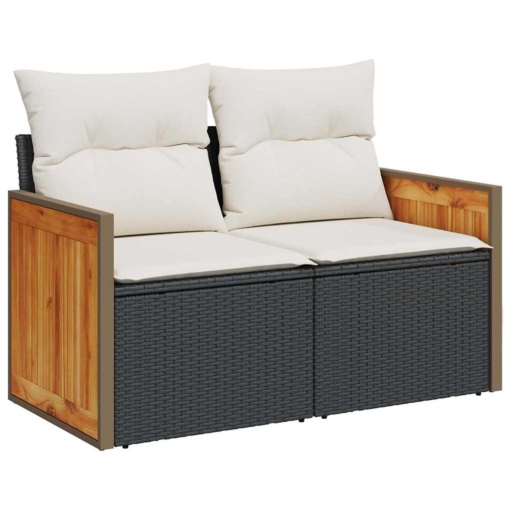 Set Divani da Giardino 5 pz con Cuscini Nero Polyrattan Acacia
