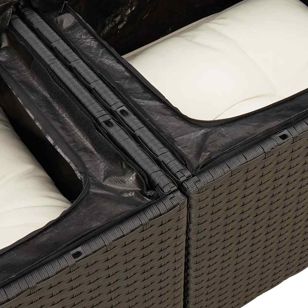 Set Divani da Giardino 5 pz con Cuscini Nero Polyrattan Acacia