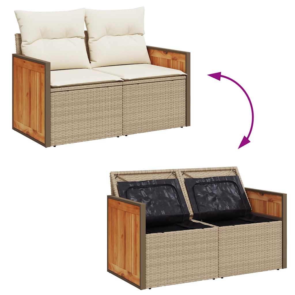 Set Divano da Giardino 5 pz con Cuscini Beige Polyrattan Acacia