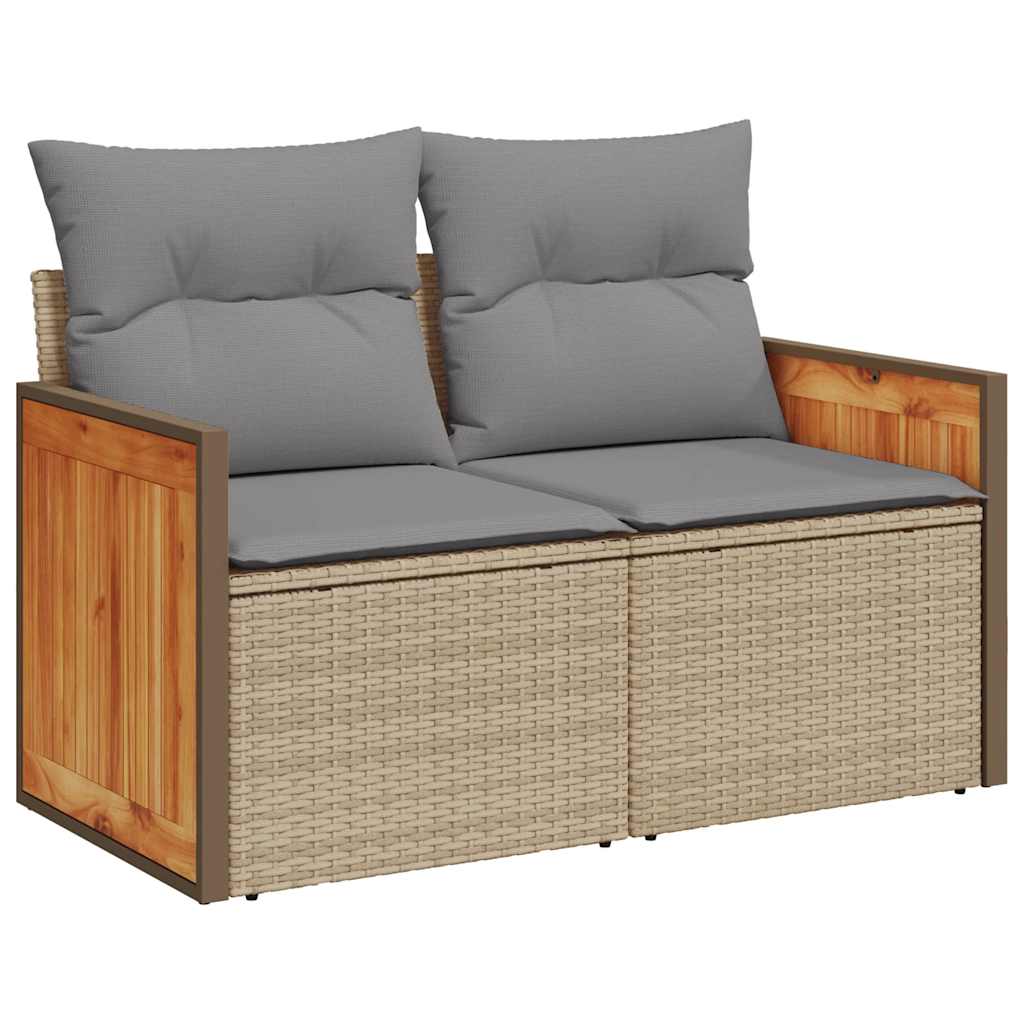 Set Divano da Giardino 5 pz con Cuscini Beige Polyrattan Acacia