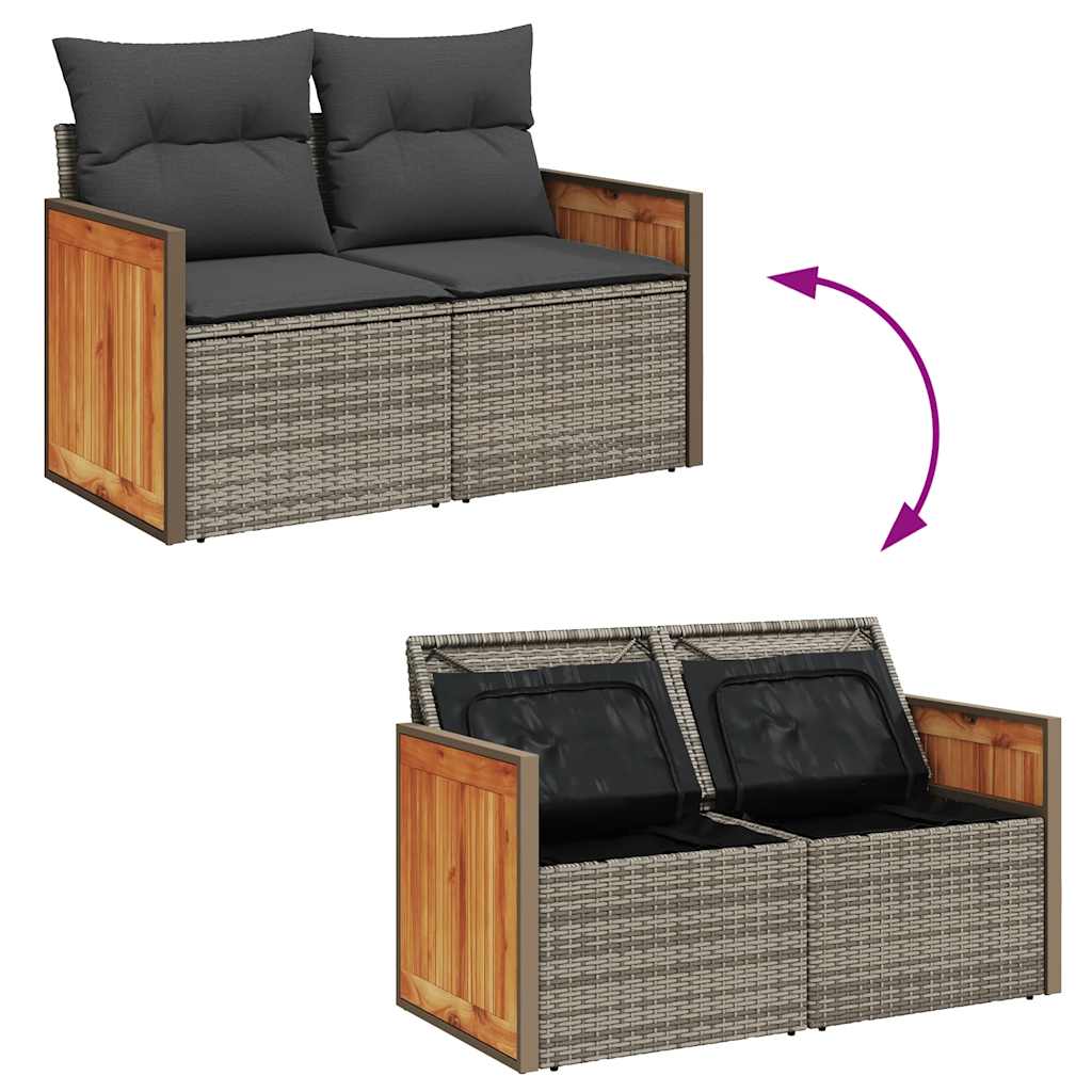 Set Divano da Giardino 6pz con Cuscini Grigio Polyrattan Acacia