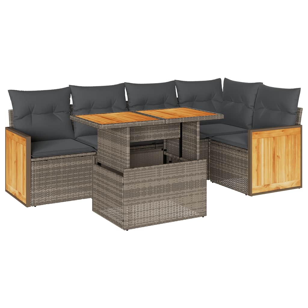 Set Divano da Giardino 6pz con Cuscini Grigio Polyrattan Acacia