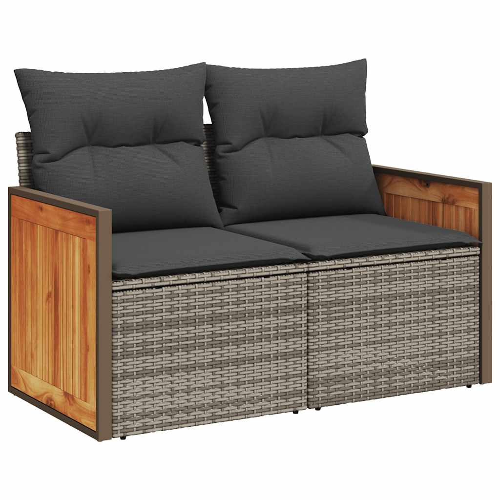 Set Divano da Giardino 6pz con Cuscini Grigio Polyrattan Acacia