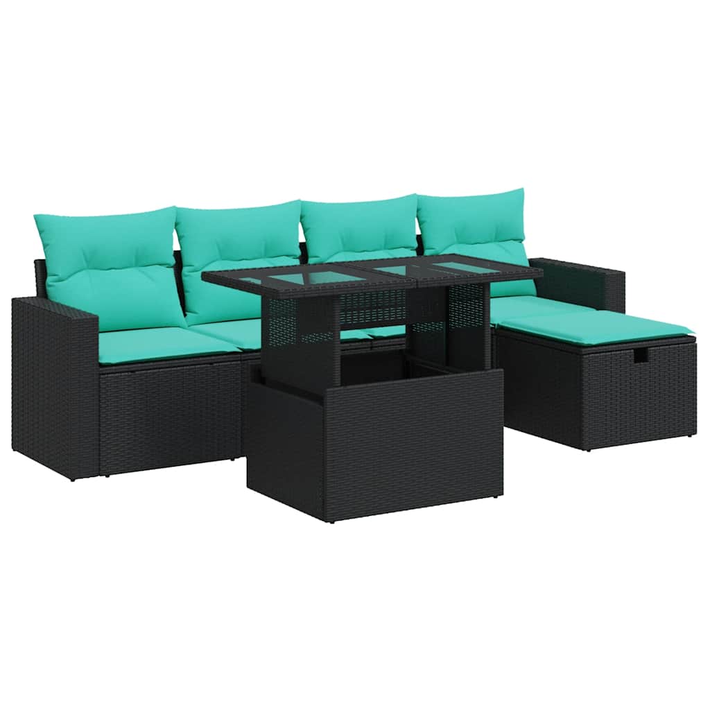 Set Divano da Giardino 6pz con Cuscini Grigio Polyrattan Acacia