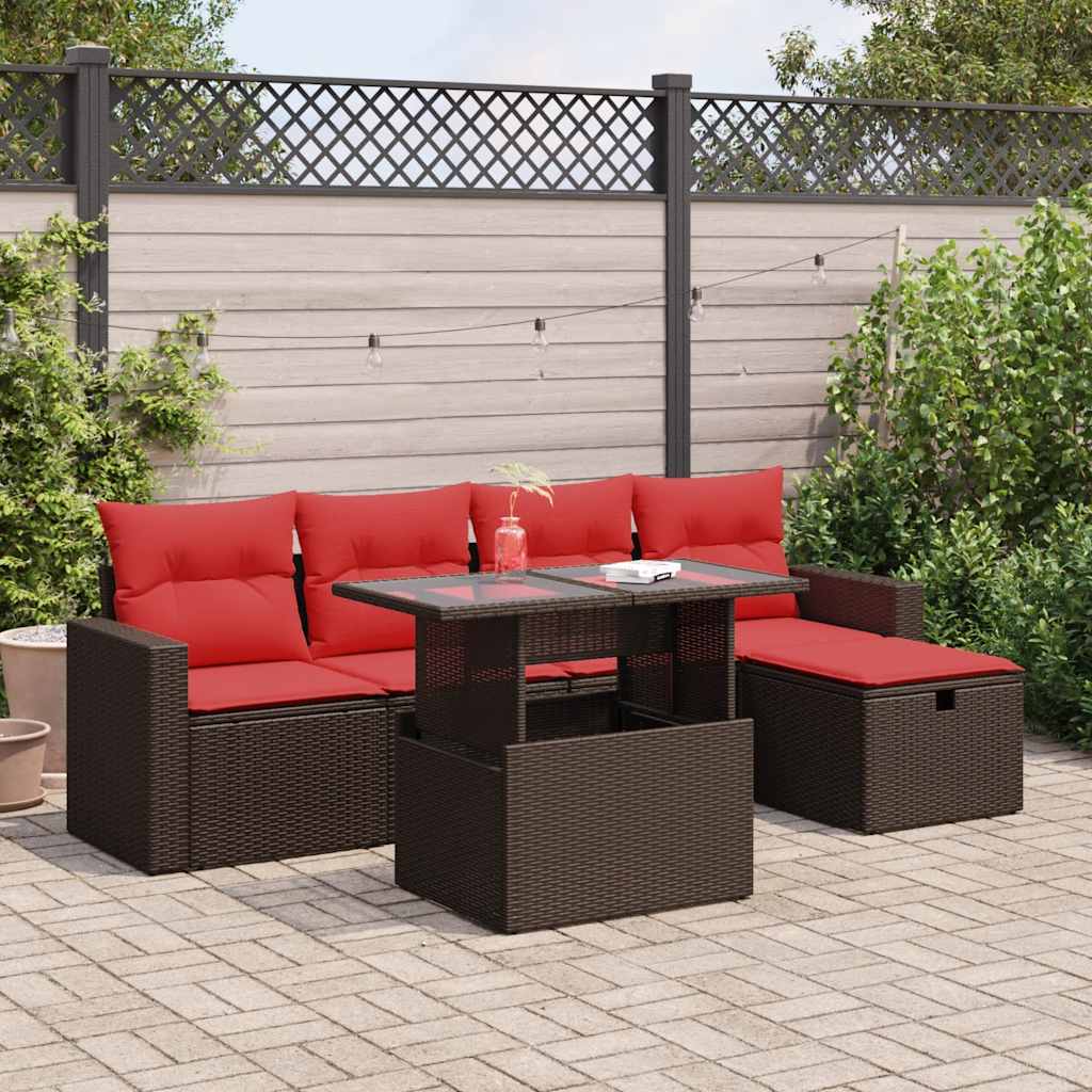 Set Divano da Giardino 6 pz con Cuscini Marrone