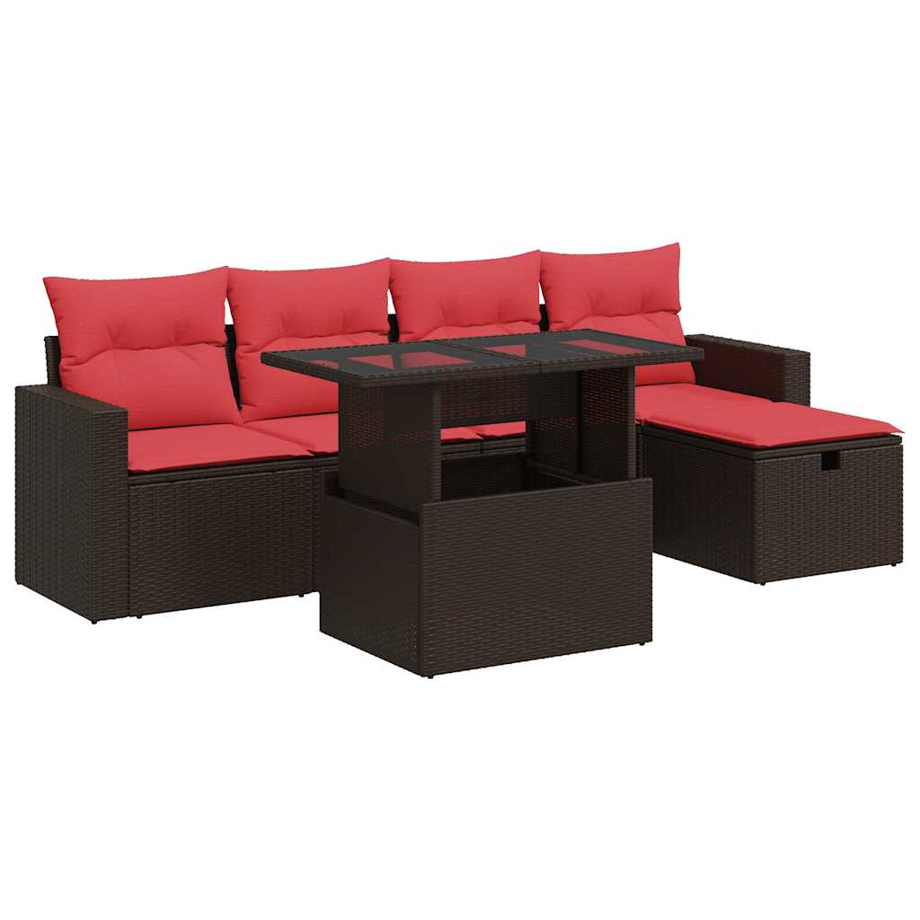 Set Divano da Giardino 6 pz con Cuscini Marrone