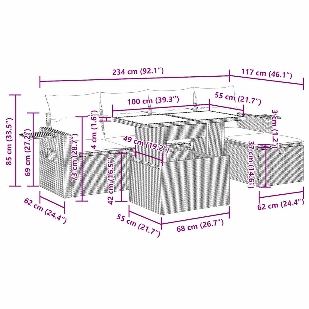 Set Divano Giardino 6 pz con Cuscini Grigio Polyrattan Acacia