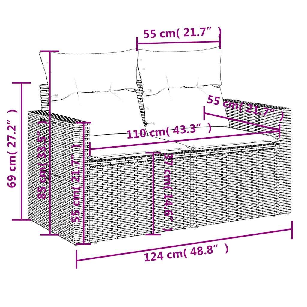 Set Divano Giardino 6 pz con Cuscini Grigio Polyrattan Acacia