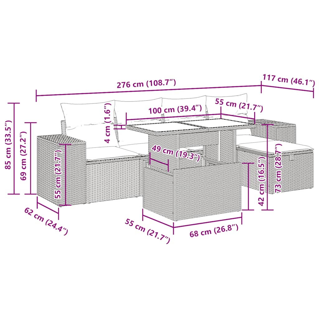 Set Divano da Giardino 6 pz con Cuscini Grigio in Polyrattan