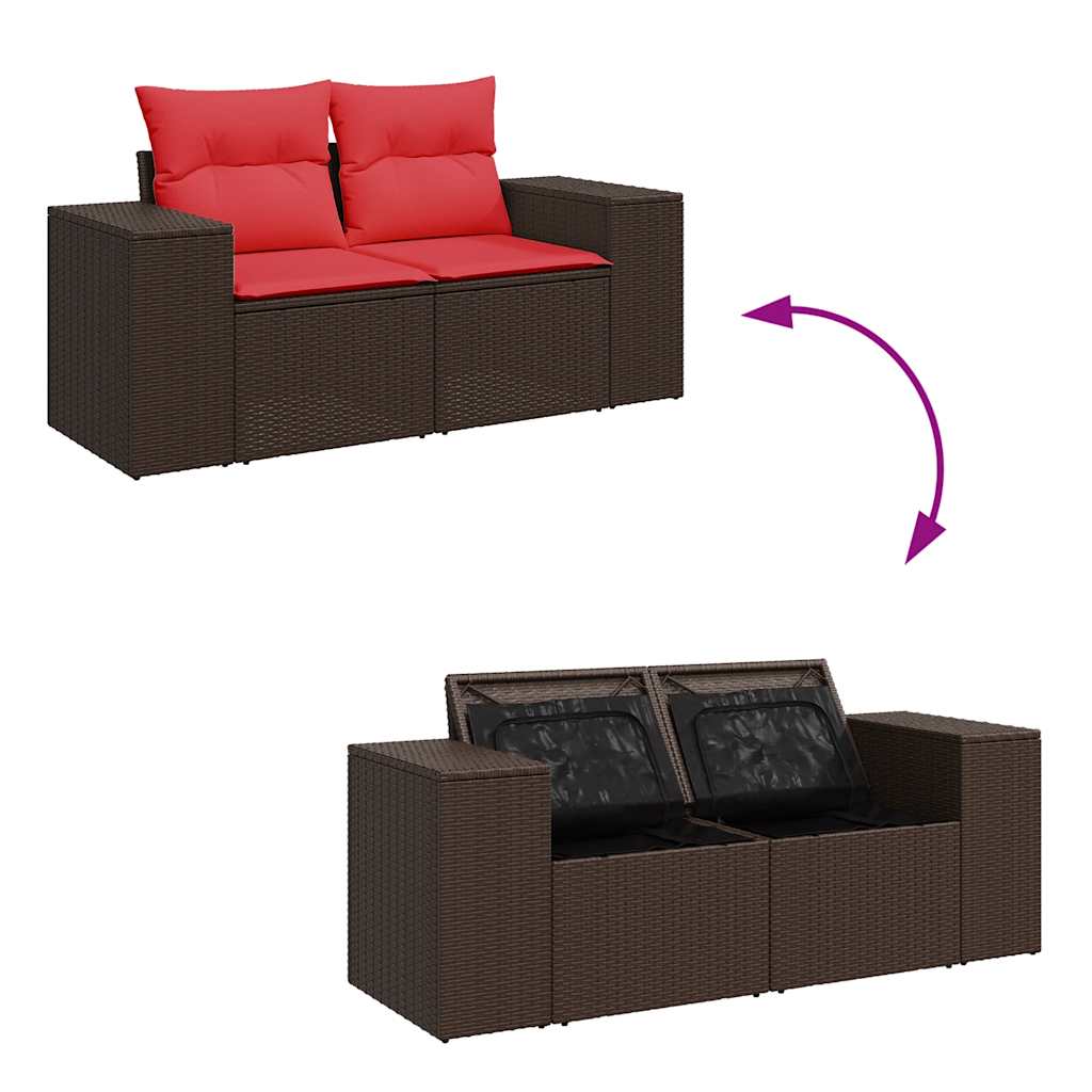 Set Divano da Giardino 6 pz con Cuscini Marrone Polyrattan