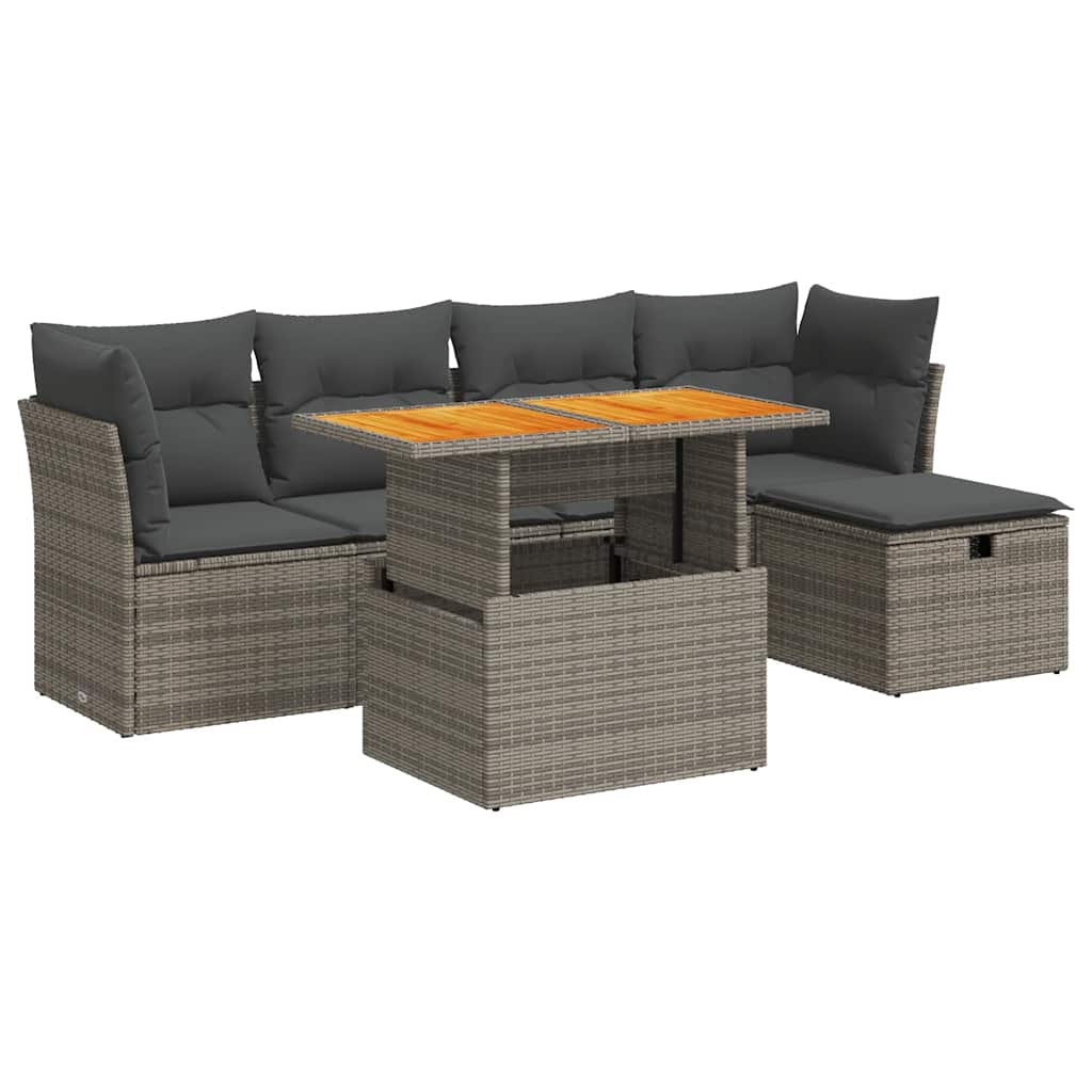 Set Divano da Giardino 6pz con Cuscini Grigio Polyrattan Acacia