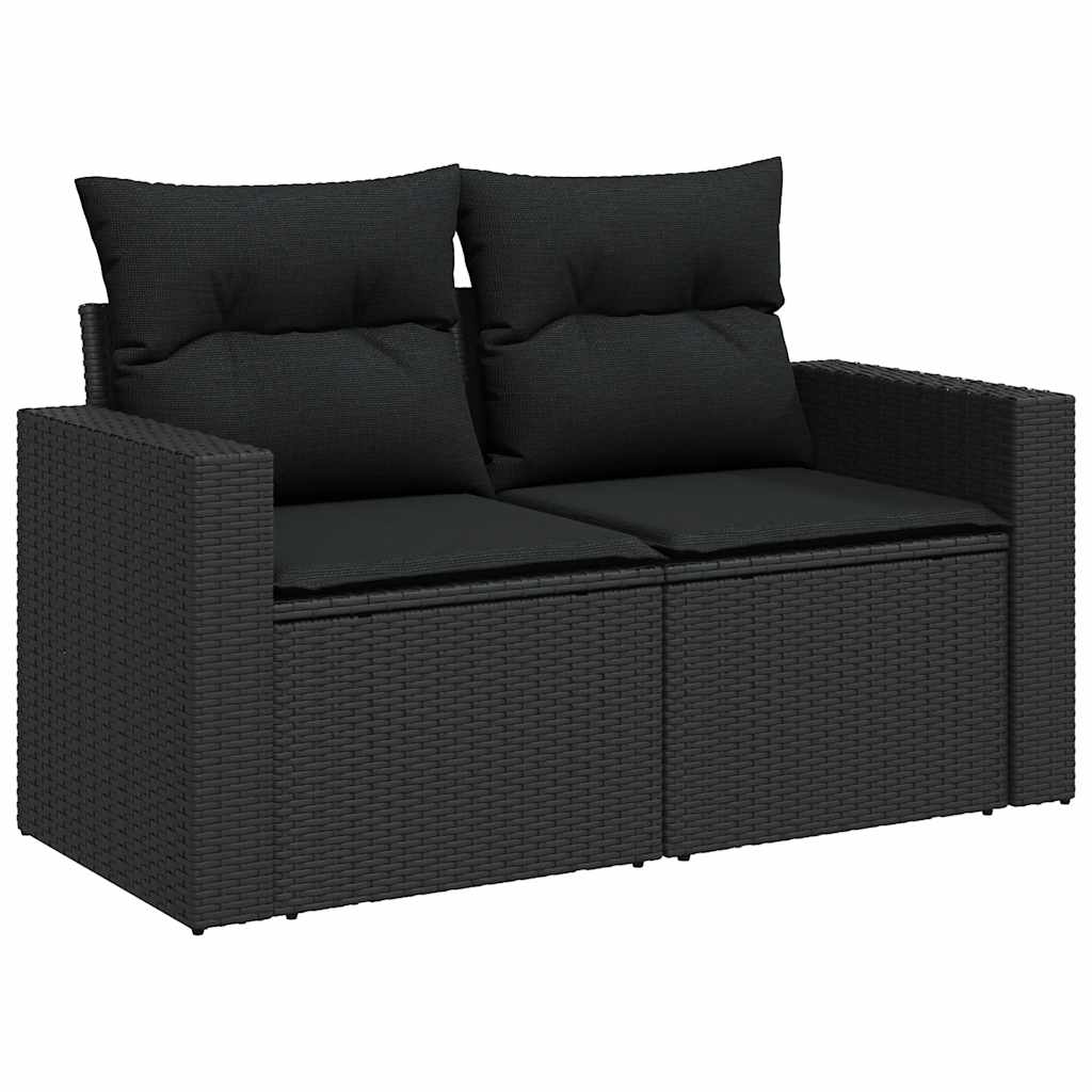 Set Divano da Giardino 6 pz con Cuscini Nero Polyrattan Acacia