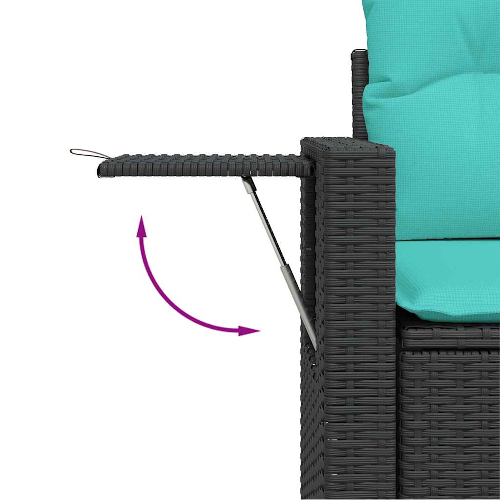 Set Divano da Giardino 6 pz con Cuscini Nero Polyrattan Acacia