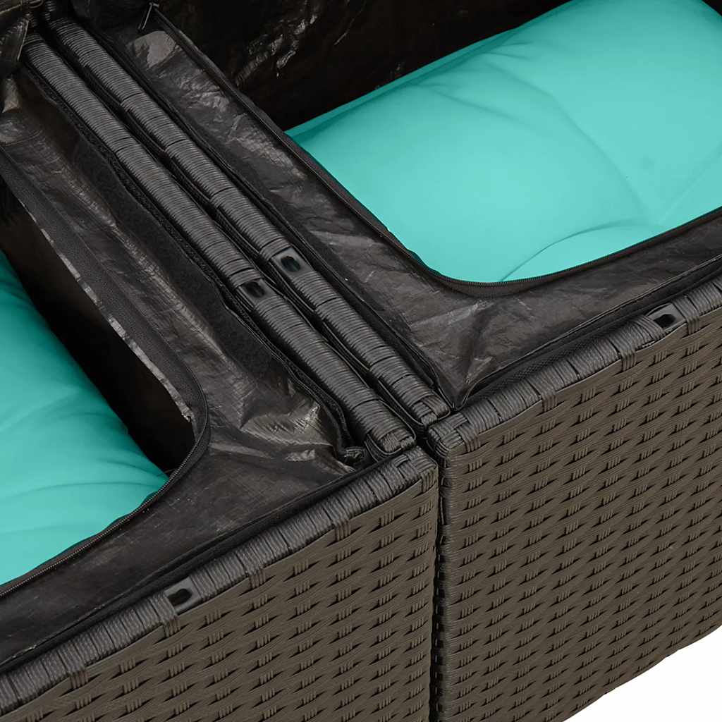 Set Divano da Giardino 6 pz con Cuscini Nero Polyrattan Acacia