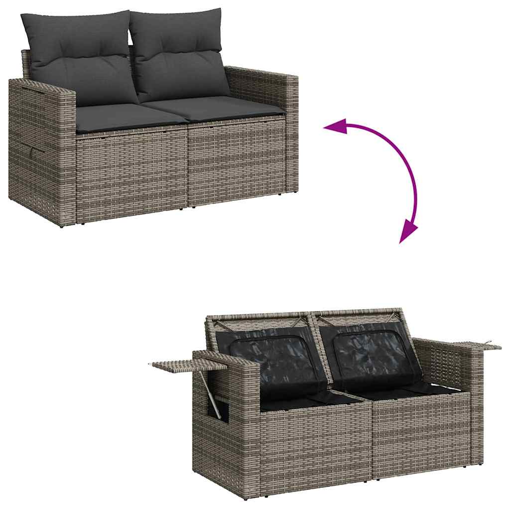 Set Divano da Giardino 6pz con Cuscini Grigio Polyrattan Acacia