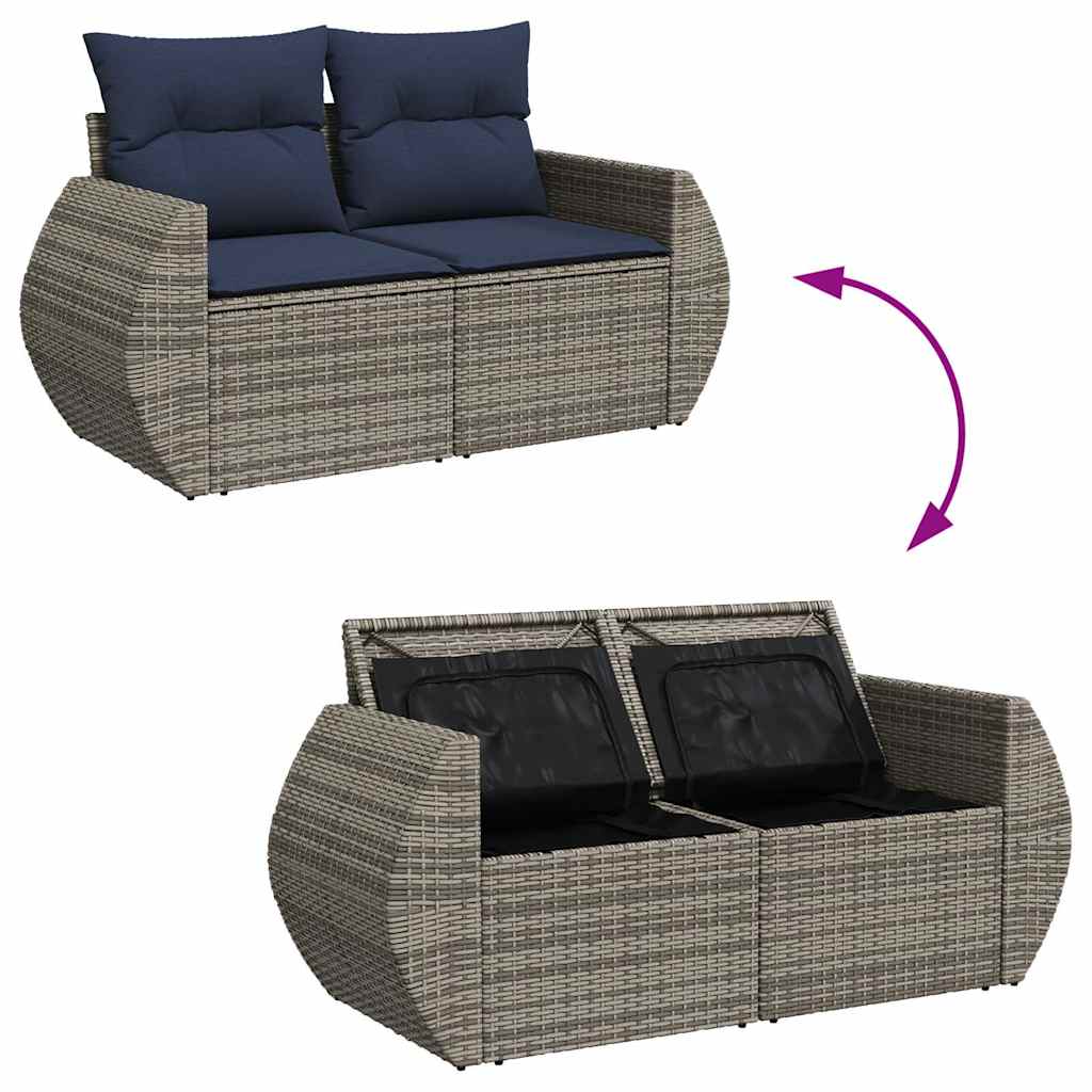Set Divano da Giardino 6 pz con Cuscini Nero Polyrattan Acacia