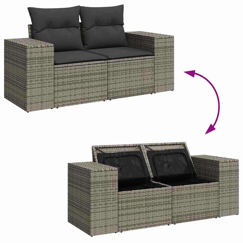 Set Divano da Giardino 6pz con Cuscini Grigio Polyrattan Acacia