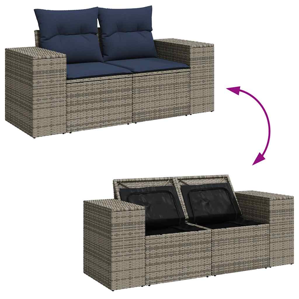 Set Divano da Giardino 6 pz con Cuscini Nero Polyrattan Acacia