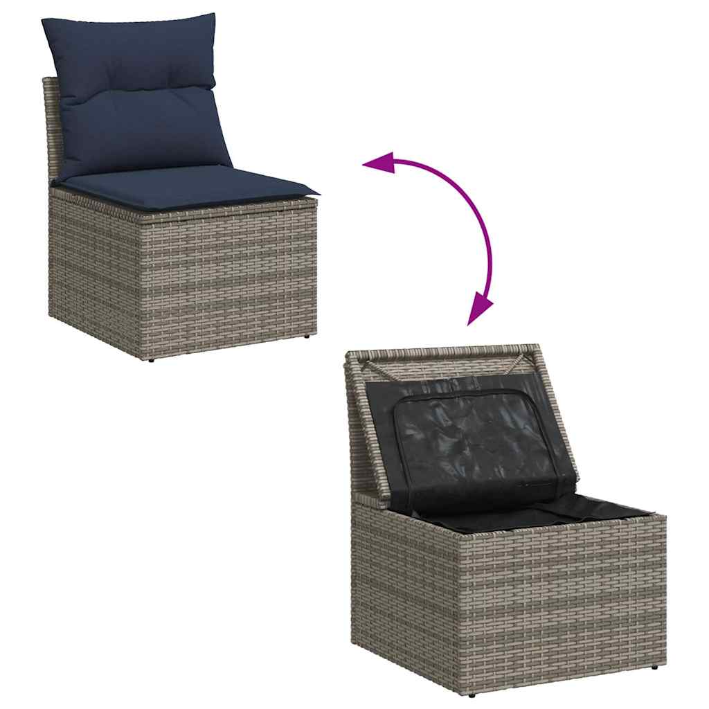 Set Divano da Giardino 6 pz con Cuscini Nero Polyrattan Acacia