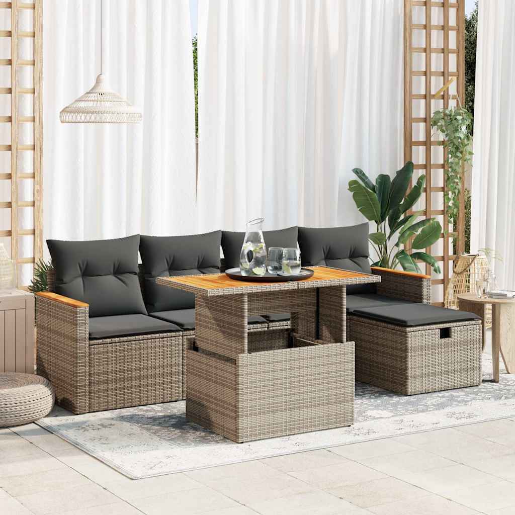 Set Divano da Giardino 6 pz con Cuscini Grigio in Polyrattan