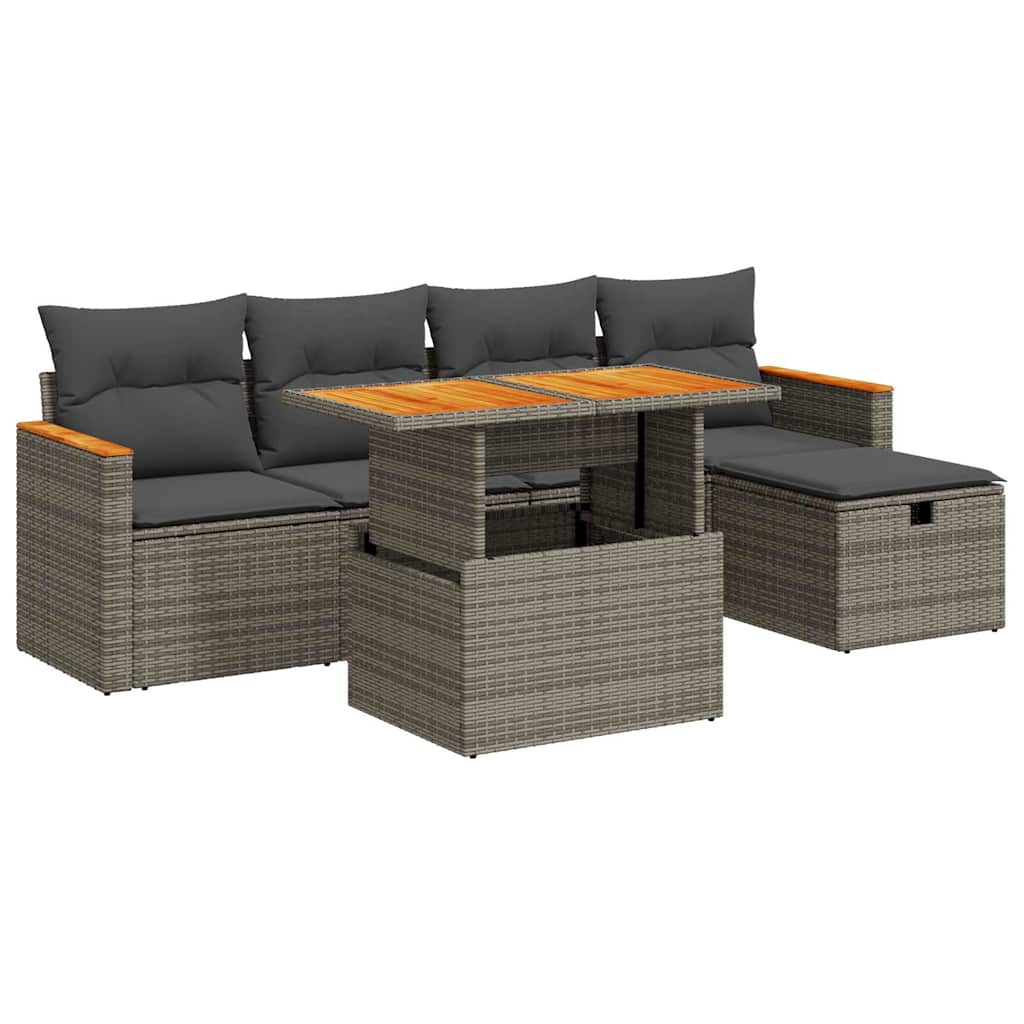 Set Divano da Giardino 6 pz con Cuscini Grigio in Polyrattan