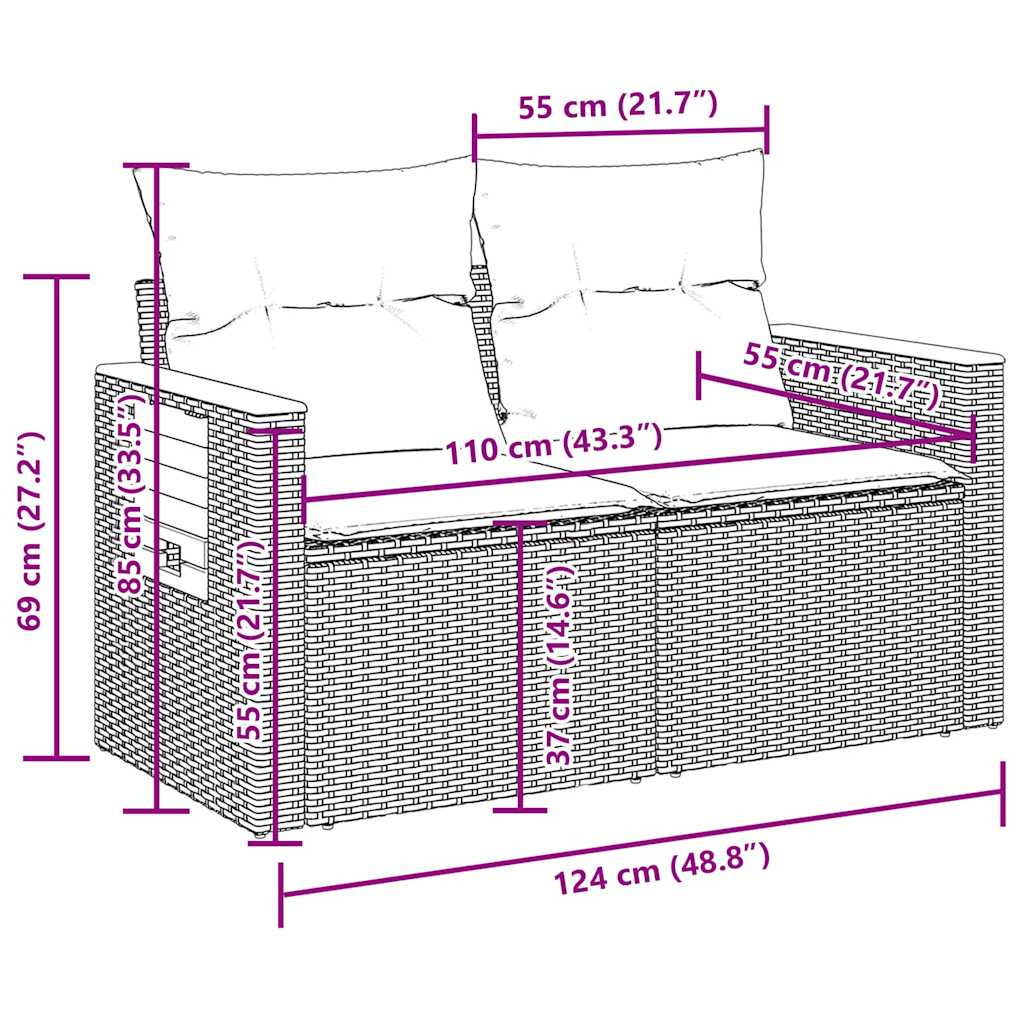 Set Divano da Giardino 6 pz con Cuscini Grigio in Polyrattan