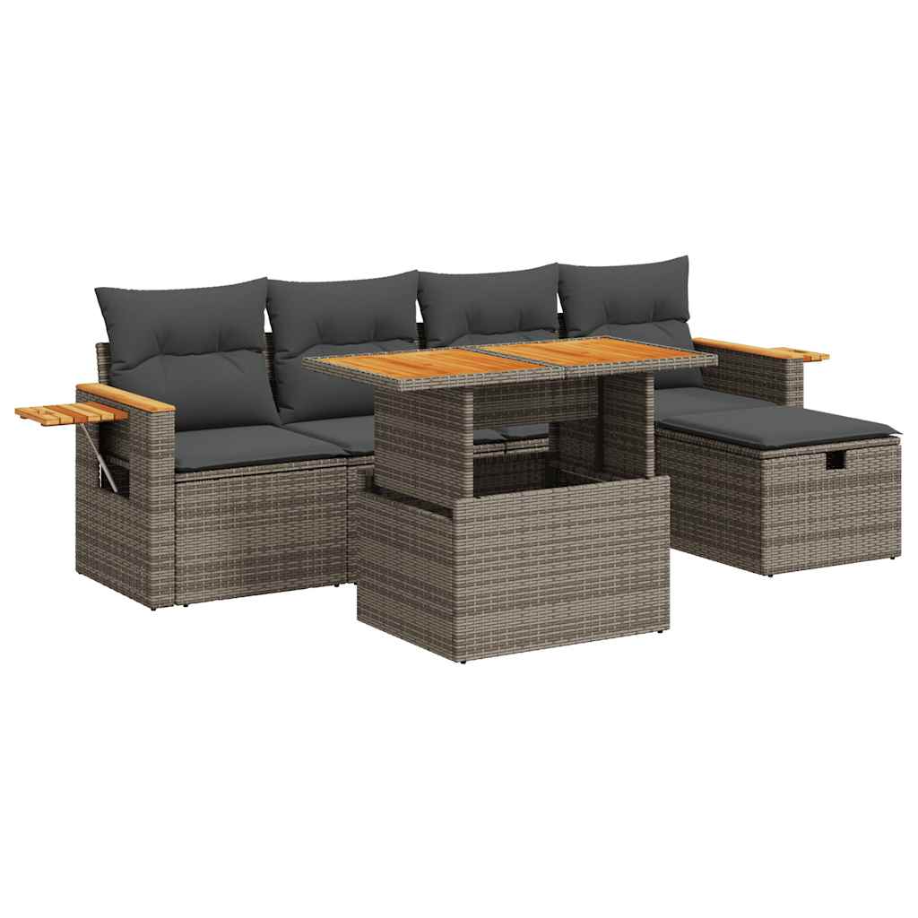 Set Divano da Giardino 6 pz con Cuscini Grigio in Polyrattan