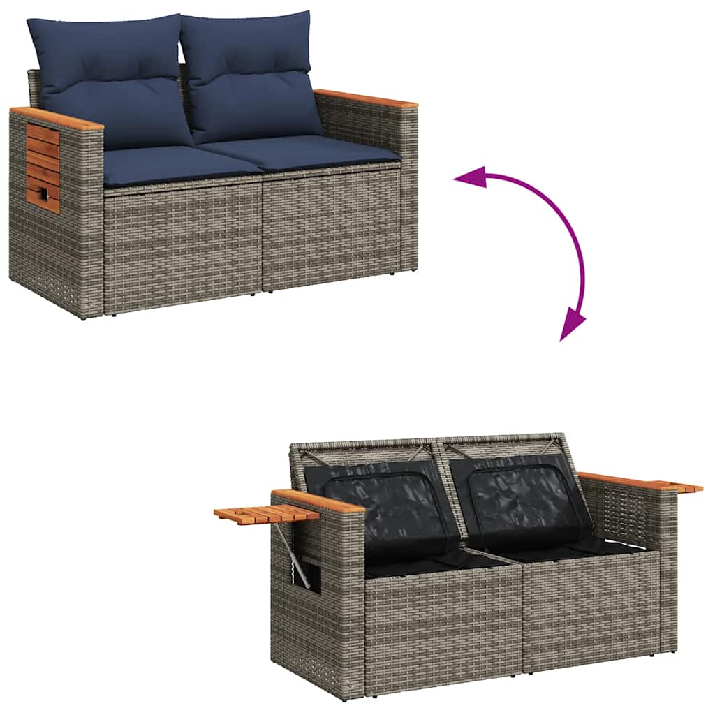 Set Divano da Giardino 6pz con Cuscini Grigio Polyrattan Acacia