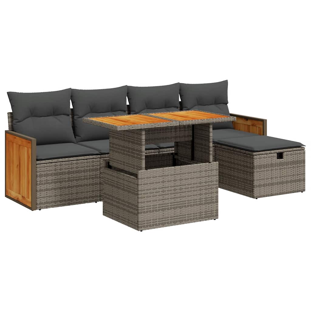 Set Divano da Giardino 6 pz con Cuscini Grigio in Polyrattan