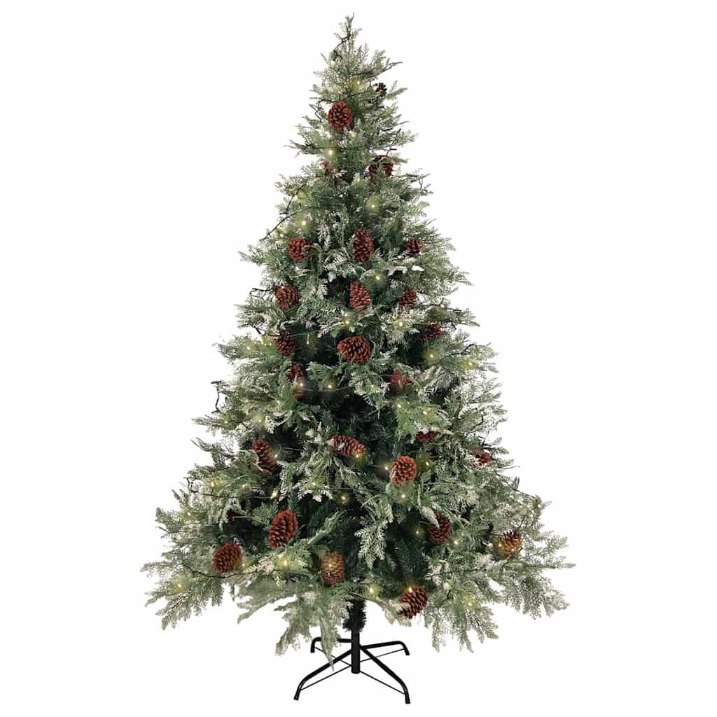 Albero di Natale Preilluminato con Pigne Verde 120 cm PVC e PE