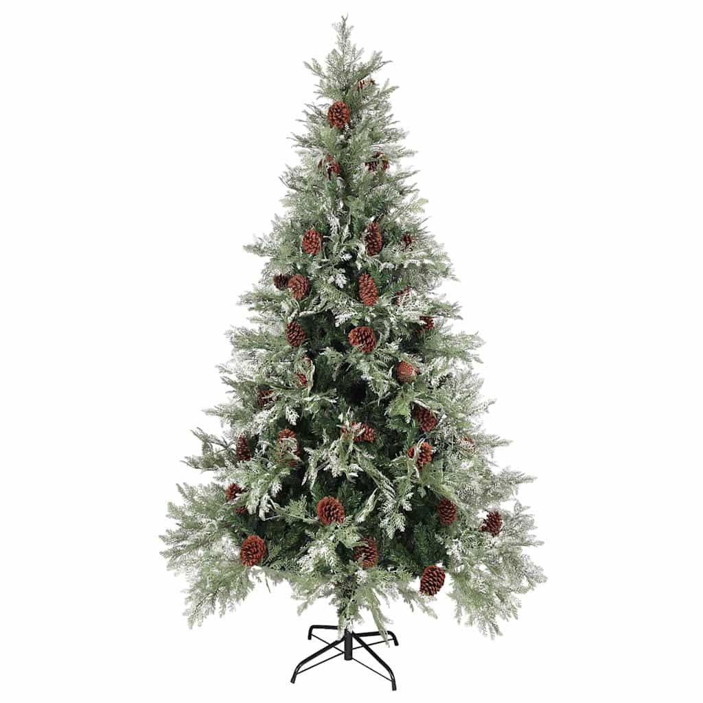 Albero di Natale Preilluminato con Pigne Verde 195 cm PVC e PE