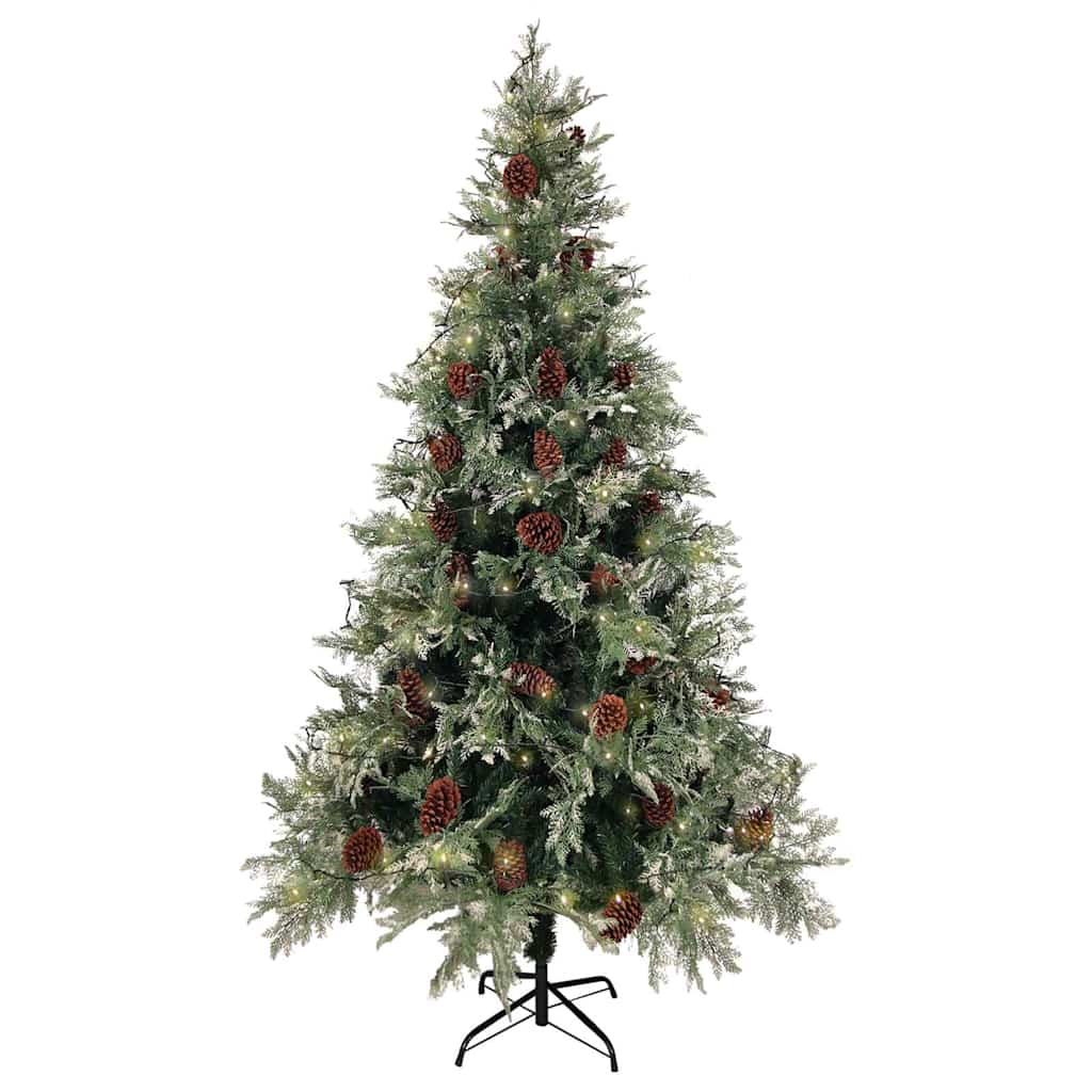 Albero di Natale Preilluminato con Pigne Verde 195 cm PVC e PE